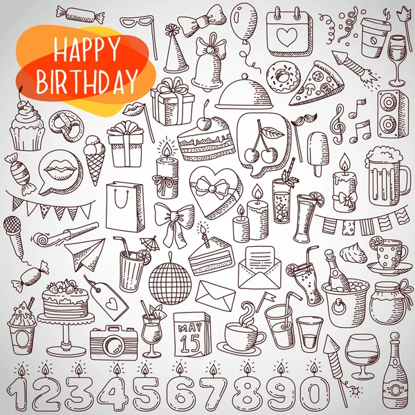 Fiestas e iconos de la fiesta. feliz cumpleaños — Vector de stock