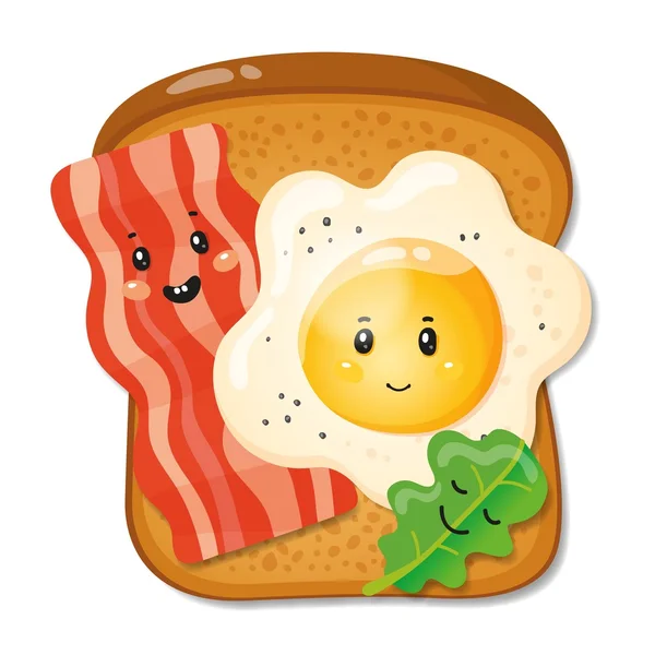 Tostadas de dibujos animados con huevo y tocino vector ilustración — Vector de stock