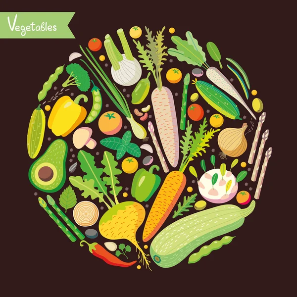Verduras en un círculo verde — Vector de stock