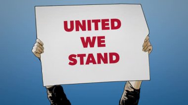 Birleşmiş Milletler Mavi Arkaplan Dayanışma Mesajına Karşı Protesto Tabelasındayız. Yüksek kalite 4k görüntü