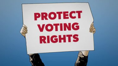 Mavi Arkaplan Eylemciliğine Karşı Eller Oy Haklarını Koruma İşareti. Yüksek kalite 4k görüntü