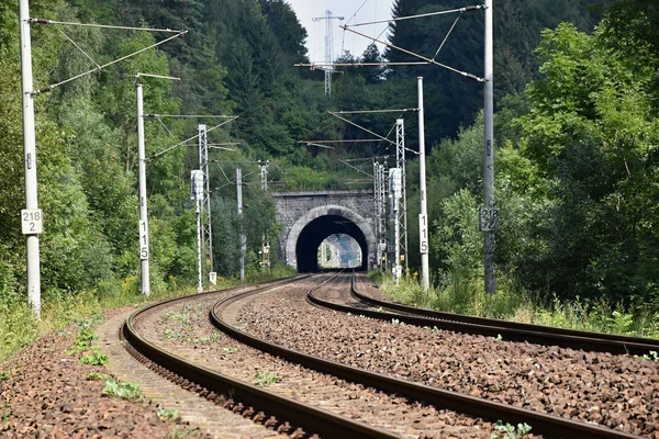 Bir tünel ile demiryolu koridoru. Çift Hat. — Stok fotoğraf