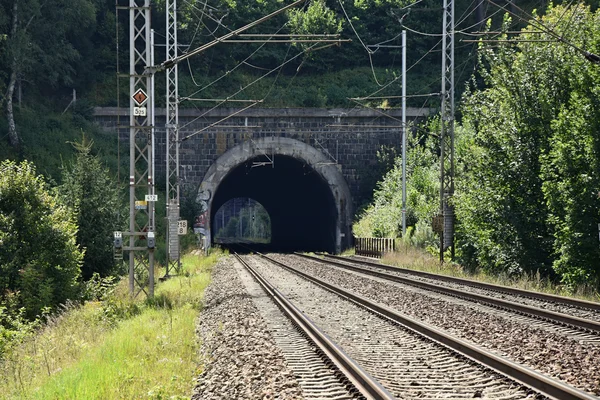 Bir tünel ile demiryolu koridoru. Çift-elektrikli demiryolu parça.