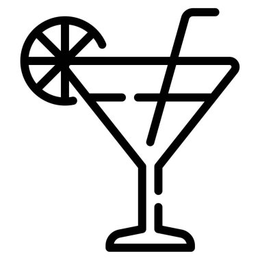 Limonlu kokteyl bardağının siyah beyaz çizimi