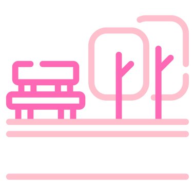 Ağaçların pembe çizgisi ve parktaki bank