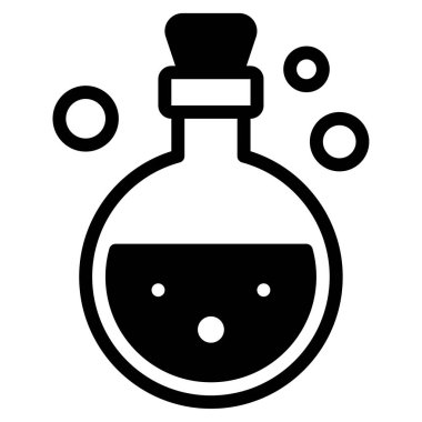 Baloncuklu ve sıvılı siyah beyaz iksir şişesi