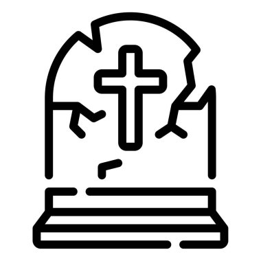 Yüzeyinde çatlaklar ve haç olan kırık bir mezar taşı