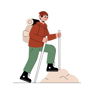 İnsan Trekking Polonyalılarıyla yokuş yukarı yürüyor