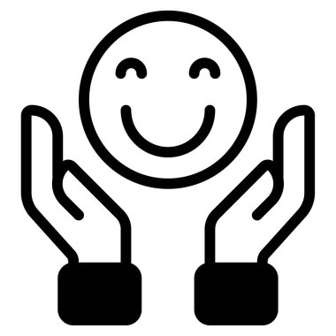 Mutlu yüz ve insan eli ikonu, taslak tarzı. Minnettarlık
