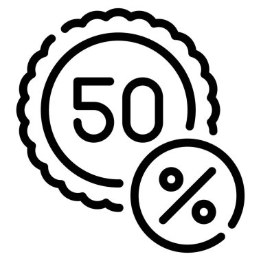% 50 Off web simgesi, beyaz arkaplanda izole edilmiş basit illüstrasyon