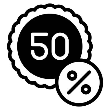 % 50 Off web simgesi, beyaz arkaplanda izole edilmiş basit illüstrasyon