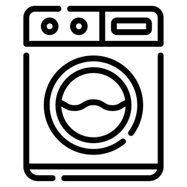 Çamaşır makinesi web simgesi, beyaz arkaplanda izole edilmiş basit bir illüstrasyon