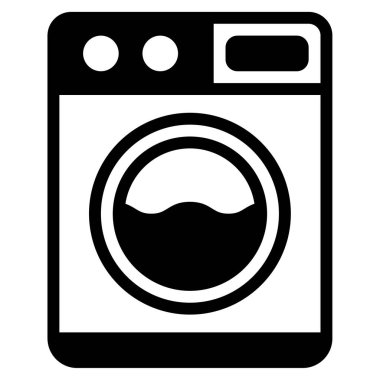Çamaşır makinesi web simgesi, beyaz arkaplanda izole edilmiş basit bir illüstrasyon