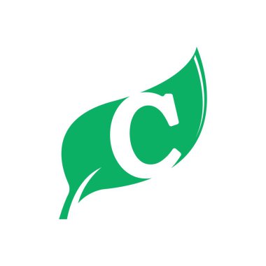 Yeşil yaprak vektör düz dizaynlı ilk harf doğal ve çevre dostu logo tasarımıdır.