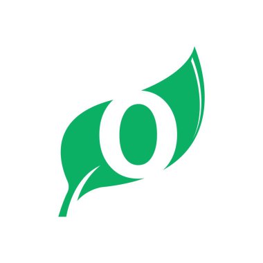 Yeşil yaprak vektör düz dizayn ile O ilk harf doğal ve çevre dostu logo tasarımı