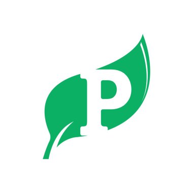 Yeşil yaprak vektör düz tasarım P ilk harf doğal ve çevre dostu logo tasarımı