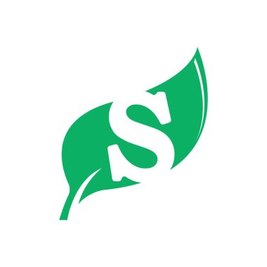 Yeşil yaprak vektör düz dizayn ile S İlk harf doğal ve çevre dostu logo tasarımı