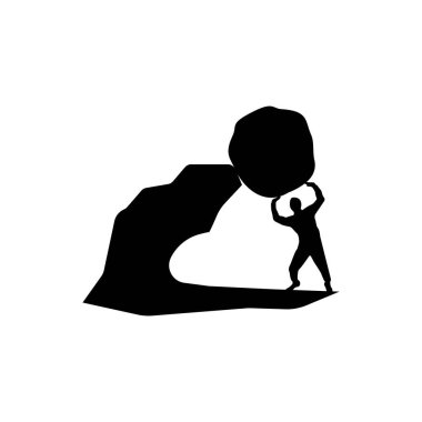 Adam büyük bir kayayı itiyor. Yorgunluk, çaba, cesaret, güç vektör çizimi kavramı