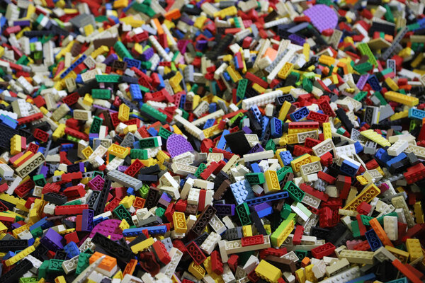 Background of toy building blocks of various colors