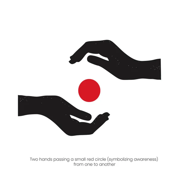 Kırmızı bir daireyi geçen iki elin düz çizimi (farkındalığı sembolize eden) bir vektörden diğerine,