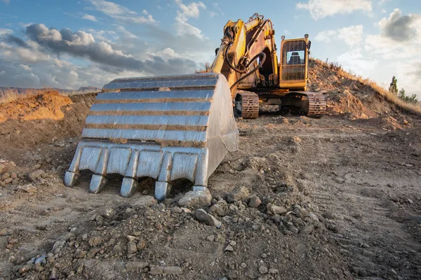 Excavator Moving Dirt Sand Construction Site — Stock Photo, Image