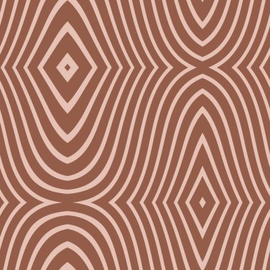 Dalgalı çizgilerin elmas şekilli merkezler oluşturduğu kusursuz bir geometrik desen. Dizaynın doğal dokulardan ve yüzyılın ortalarından esinlenilmiş organik, hipnotik bir ritmi vardır. Sıcak.