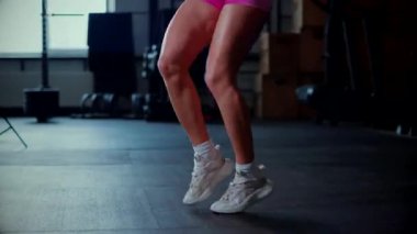 Güzel karın kasları olan bir kadın spor salonunda ısınıyor. Sporcu kadının aktif fitness eğitimi. Spor öncesi esneme egzersizleri yapan rahatlamış vücutlu antrenör..