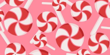 Lolipop desenli pembe bir arka plan. Afişler, posterler ve sosyal medya için tasarım.
