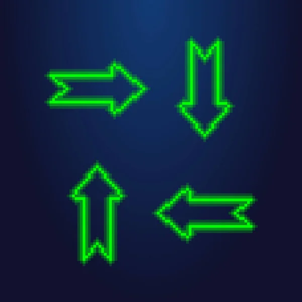 色彩艳丽的简单矢量像素绿色箭头的艺术图解 指向四个不同的方向 — 图库矢量图片