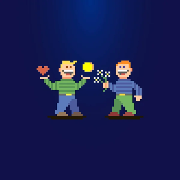 Illustration Simple Colorée Pixel Plat Art Deux Gars Souriants Garçon — Image vectorielle