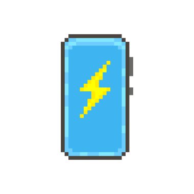 Renkli basit düz pikselli modern akıllı telefonun ekranında sarı ışık işareti olan resim çizimi