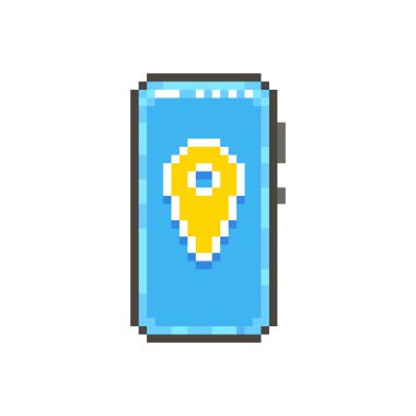 Renkli basit düz pikselli resim çizimi modern akıllı telefonun navigatör işaretli görüntüsü