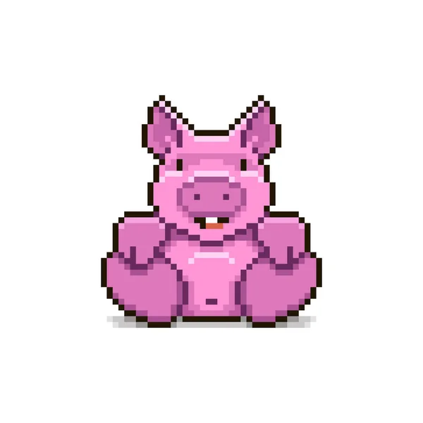 Illustration Simple Colorée Pixel Plat Art Petit Cochon Souriant Dessin — Image vectorielle