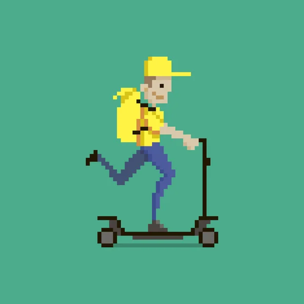 Colorful Simple Flat Pixel Art Illustration Cartoon Character Delivery Man — Stock vektor