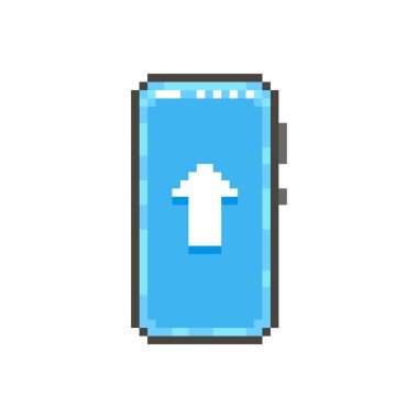 Renkli basit düz pikselli resim çizimi ekranında beyaz yukarı ok işareti olan modern akıllı telefonun