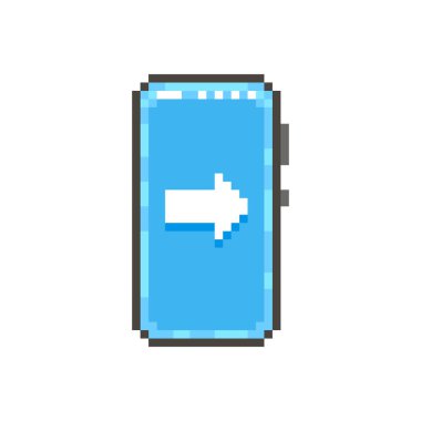 Ekranda beyaz sağ tarafı ok işareti olan modern akıllı telefonun renkli basit düz pikselli resim çizimi