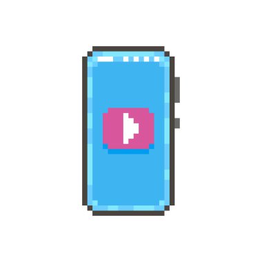 renkli basit düz pikselli modern akıllı telefonun resim çizimi ekranda video oynatıcının mobil uygulamasının işareti ile