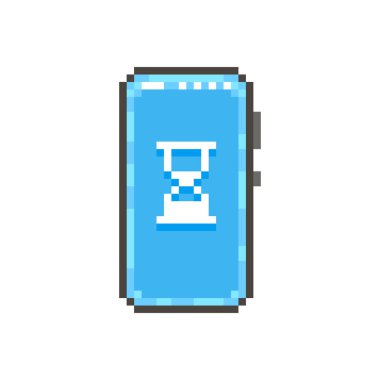 Ekranda kum saati simgesi olan modern akıllı telefonun renkli basit düz pikselli resim çizimi