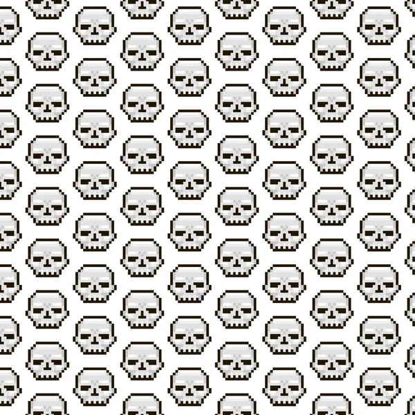 Simple Vector Pixel Art Multicolor Endless Pattern White Skulls Seamless — Stock Vector