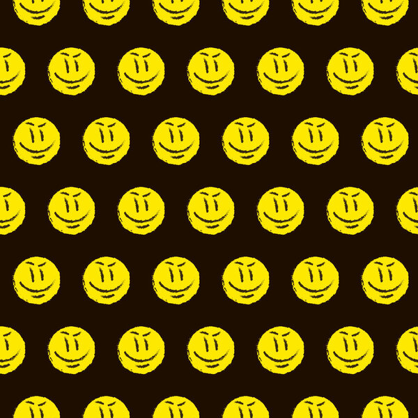 simple vector flat art multicolor endless pattern of hand drawn round yellow smiley face. seamless pattern of cartoon emoticon smile