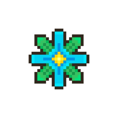 Dört yapraklı mavi çiçeğin renkli basit düz pikselli çizim çizimi