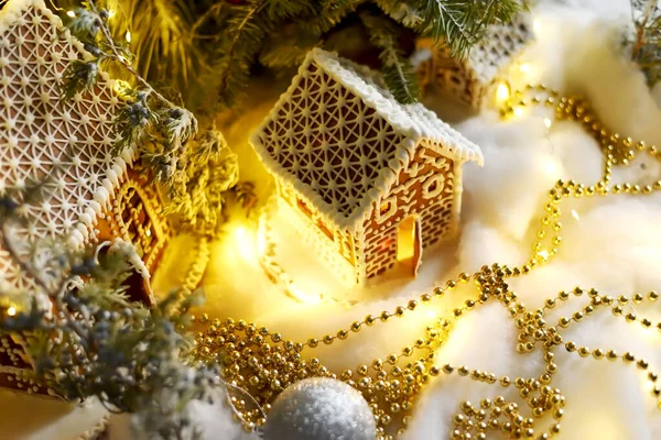 Una Foto Fabulosa Con Decoraciones Navideñas Año Nuevo Cabañas Jengibre — Foto de Stock