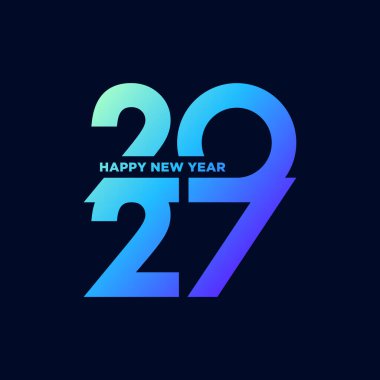 Mutlu yıllar 2027 tasarımı. 2027 logo metin tasarımı. Yeni yıl kutlaması konsepti. Vektör illüstrasyonu