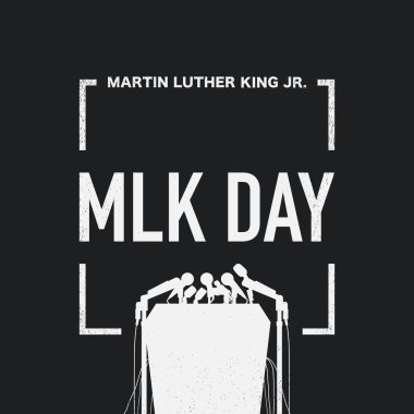 Podyum siluetli MLK Day pankartı tasarımı. Vektör illüstrasyonu.