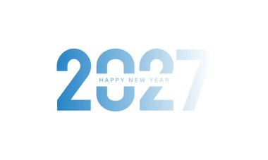 Mutlu yıllar 2027 tipografi tasarım şablonu. 2027 yılbaşı kutlaması. Beyaz arka planda izole edilmiş. Vektör illüstrasyonu.