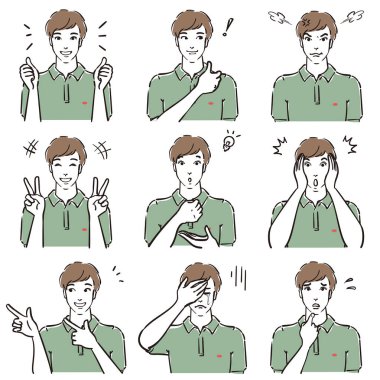 Polo tişörtlü erkeklerin değişik ifadeleri Normal 3