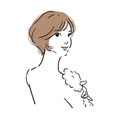 Kısa saçlı, sevimli bir kadının üst vücudu.