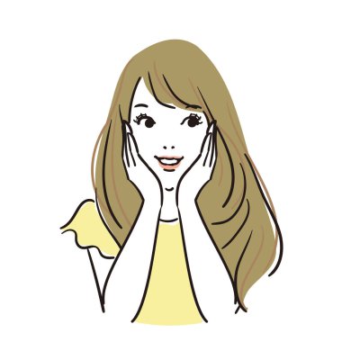 Uzun saçlı, tatlı bir kadının üst vücudu.