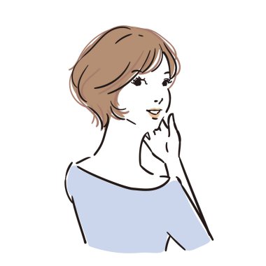 Kısa saçlı, sevimli bir kadının üst vücudu.