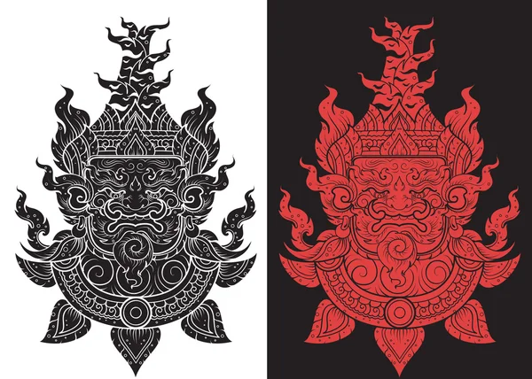 Thai Gigante cabeza contorno trazo diseño — Vector de stock